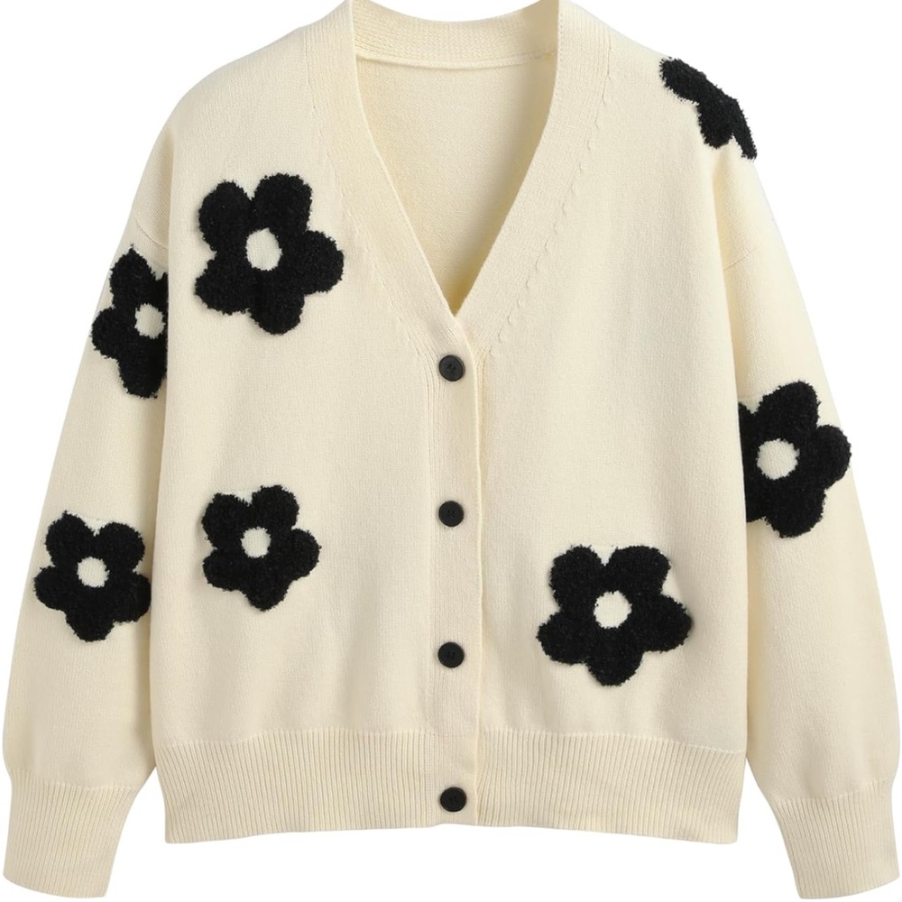 CIDER Womens Cardigan V Neck Floral Cardigan for Women Knit Button Down | S